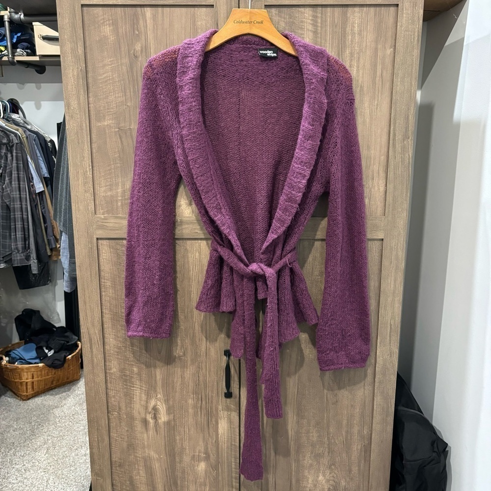 Wooden Ships‎ S/M Wrap Tie Sweater Cardigan Mohair Wool Blend Purple